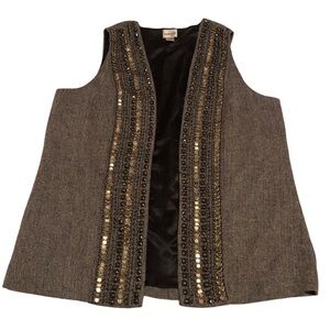 CHICO’S - Women’s Wool Blend Tweed, Metallic Beaded Vest Chico’s Size 2 ( Large)